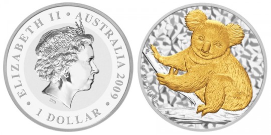 Australian Koala 2009 Gilded Edition 1oz Silver Coin - click on image to enlarge