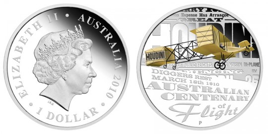 Australian Centenary of Flight (Houdini) Coin - click on image to enlarge
