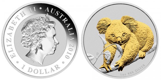 Australian Koala 2010 Gilded Silver 1oz Coin (Perth Mint images)
