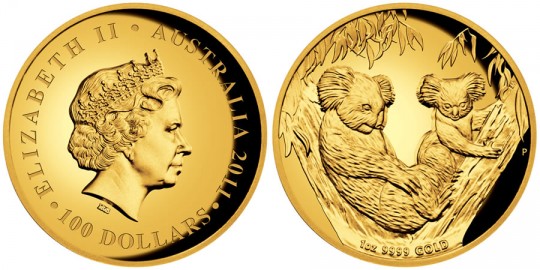 2011 Australian Koala Gold Proof 1 Oz. Coin (Perth Mint images) 2011 Australian Koala Gold Proof 1 Oz. Coin (Perth Mint images