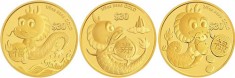 2012 Year of the Dragon Gold 'Prosperity', 'Longevity' and 'Success' Three-Coin Set