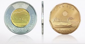 Canadian 2012 $1 Loonie Coin & 2012 $2 Toonie Coin (Royal Canadian Mint image)